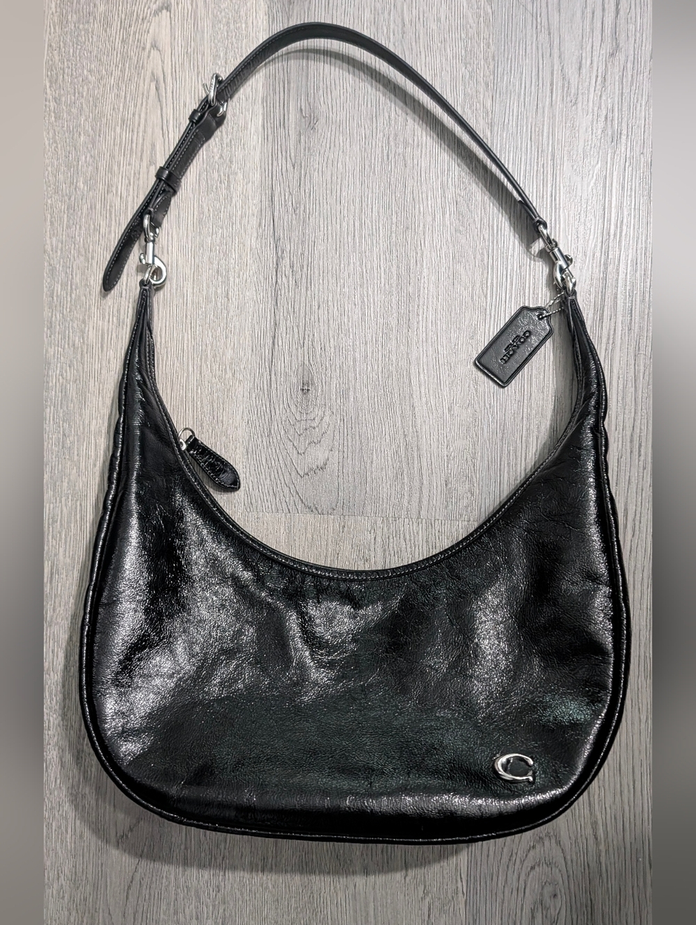 Coach Juliet Sling Bag Black Glazed Leather Silver Hardware Boutique
